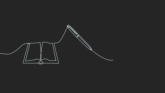 Minimalist, elegant educational themed one line drawing animation - black background