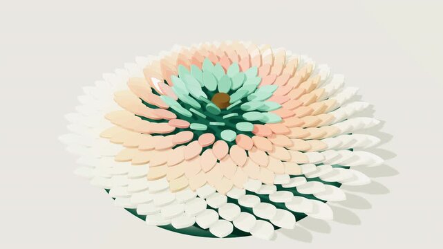 Kinetic Phyllotaxis Petal Sculpture Unfolding, Seamless Loop 4K