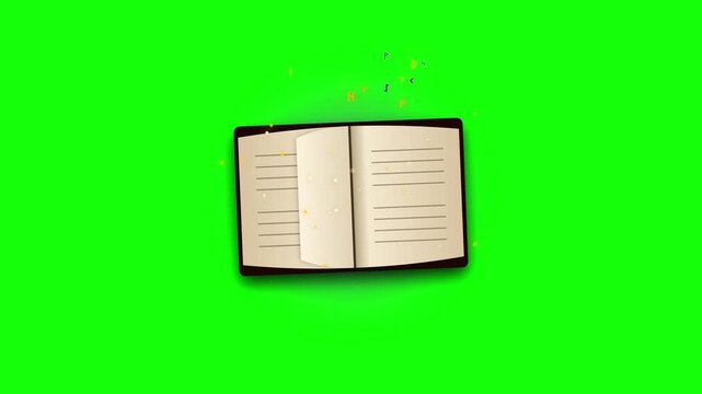 Halloween magic spell book flipping pages on green screen