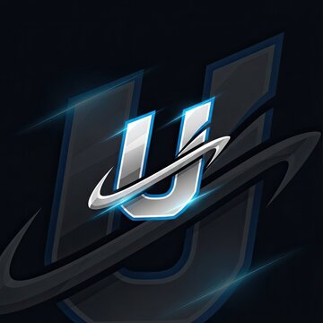 Chrome metallic letter U logo with orbital ring design.