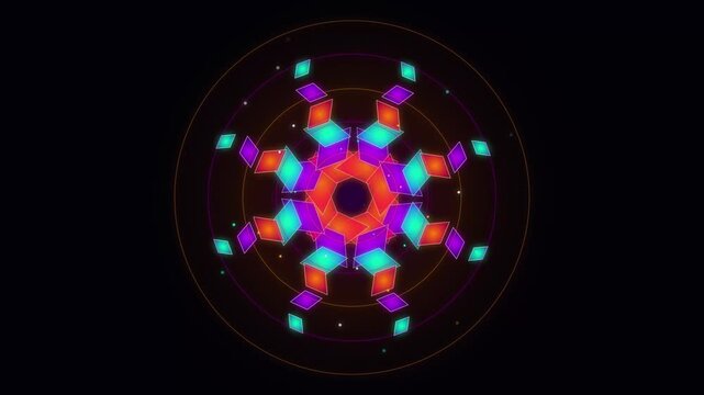 Halloween neon glowing mandala pattern loops on black background