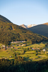 Stubai Valley alpine landscape with mountain village