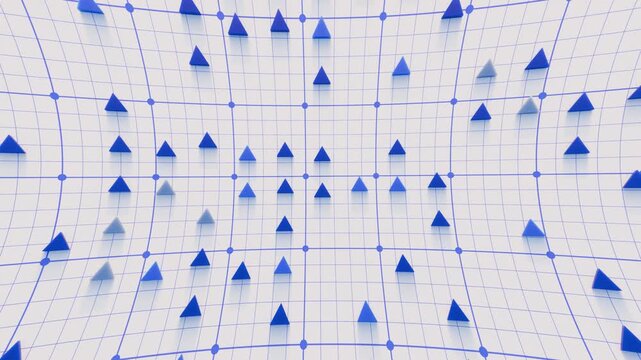 3d animated background with blue and white grid and moving triangles in a patter suitable for modern visuals and motion graphics