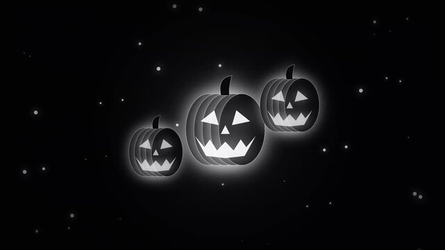 Halloween glowing pixel art pumpkins on dark starry background