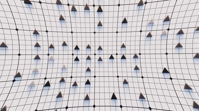 3d animated background with black and white grid and moving triangles in a patter suitable for modern visuals and motion graphics