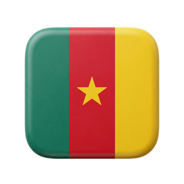 3d render of the national flag of cameroon as a square icon with rounded corners, isolated on transparent background