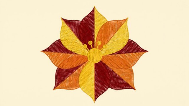 Flat Vector Embroidered Flower Blooming in Golden Warm Tones