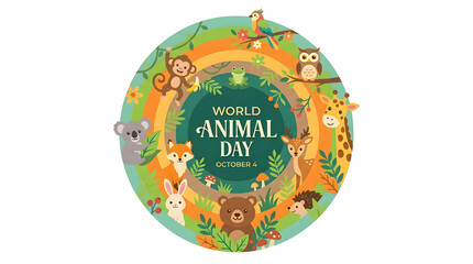 Obraz premium World animal day festive design featuring wild animals and colorful rainbow circular background
