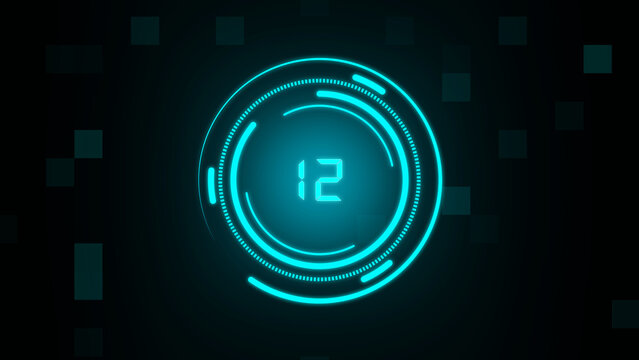 Futuristic Neon Blue Circular Countdown Timer with Digital Display photo