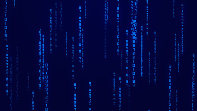 Digital Rain of Blue Binary Code Numbers on a Dark Background image photo