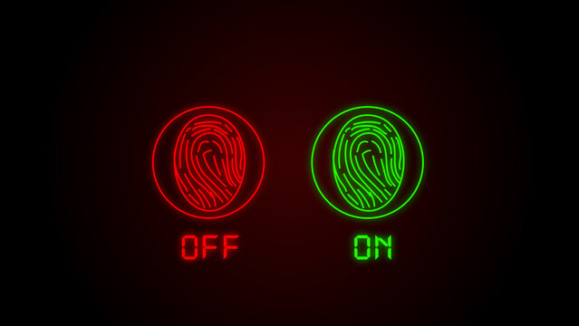 Neon Fingerprint Icons for ON and OF Status in Red and Green image photo