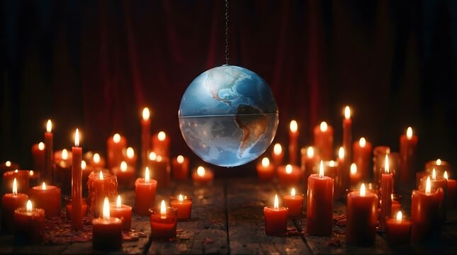 Candlelit vigil honoring a lost loved one under a full moon at night