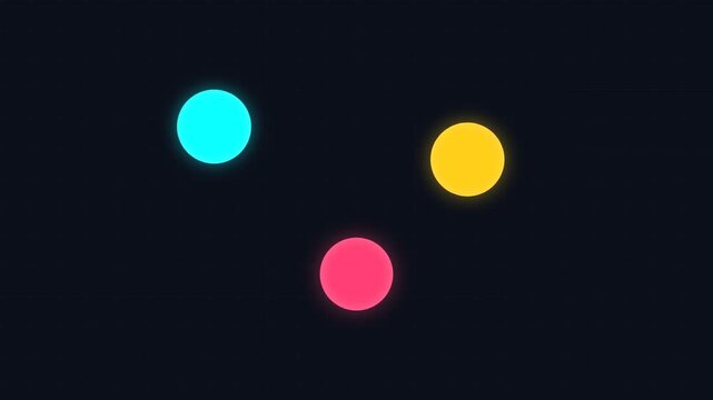 Abstract animation of three glowing colored circles rotating on a dark background.