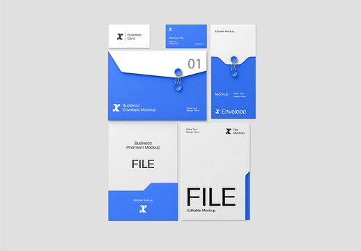 Stationery Branding Mockup with Envelope, Business Card and File Folder Set