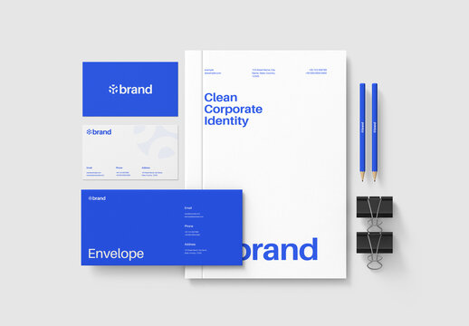 Corporate Branding Stationery Mockup with Business Card, Letterhead, Envelope