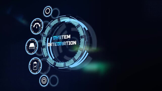 A modern cyber system integration dashboard visual rendering real time network link parameters and research tech graphics