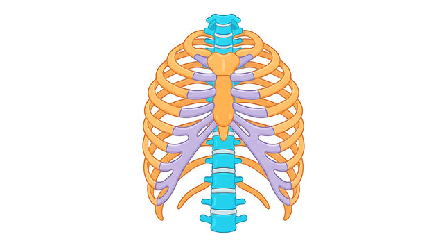 Colorful artistic illustration of human rib cage and spine skeletal anatomy structure