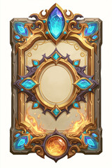 Fototapeta premium Elegant fantasy game asset featuring ornate frame with blue gemstones and magical elements.