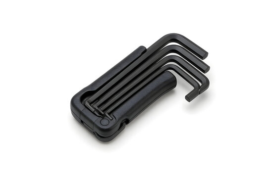 Folding bicycle hex key wrench set in holder, isolated on white
