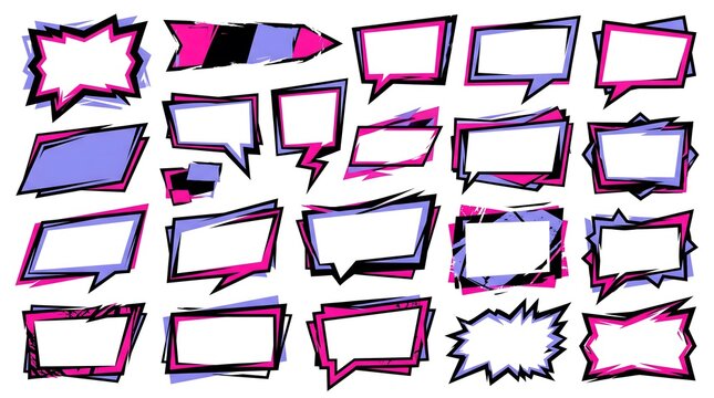 Modern Hand Drawn Vector Speech Bubble Elements with Neon Pink and Blue Outline Scribble Effects for Creative Graphic Design Projects
