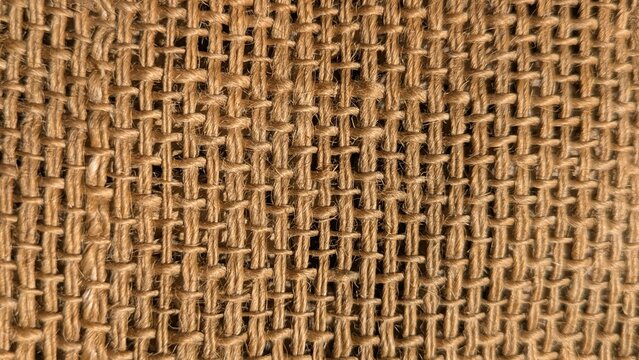 Close-up of natural burlap jute fabric texture woven background horizontal