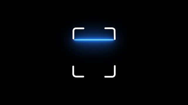 Digital scanner icon. animation glows with neon shine effect in smooth motion. corner brackets on a black background Scanning icon animation with minimal lines Motion Graphics. Animation of 4k video.