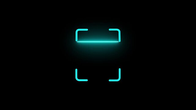 Digital scanner icon. animation glows with neon shine effect in smooth motion. corner brackets on a black background Scanning icon animation with minimal lines Motion Graphics. Animation of 4k video.