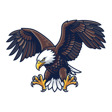 Cartoon Bald Eagle Attacking Position Mascot Logo Sport Team Emblem