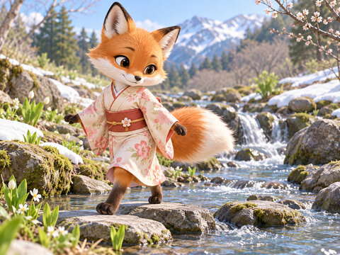 Snowmelt Mountain Stream Fox generated by AI