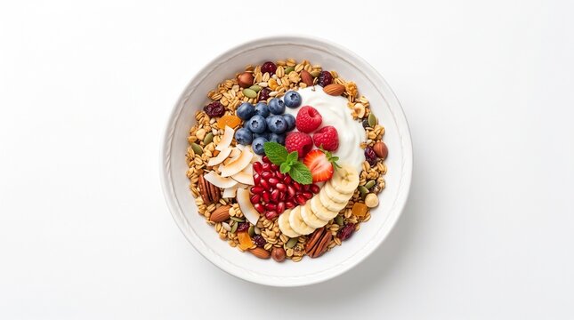 Healthy granola bowl with fresh berries and yogurt