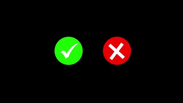 Video footage of yes or no, true or false with alpha channel. check mark and cross mark signs icon animation. On a black background motion graphics animation