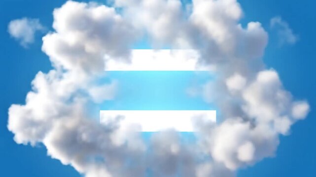 Creative 3D animated clouds shape themselves into an equal sign with a beautiful blue sky background