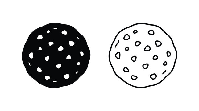 Two cookies with holes hand drawn black and white silhouette