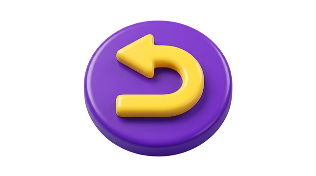 3d render of a yellow undo arrow icon on a purple circle on a transparent background