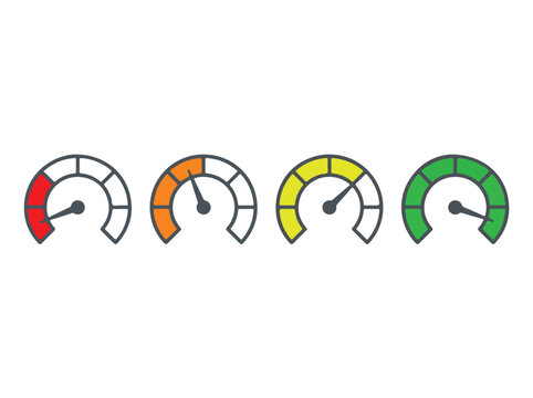 Color-coded gauges illustrate performance levels, providing a clear and concise visual representation of data to help in monitoring metrics across various industries and applications.