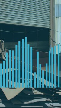Animation of statistical data processing over scrap at junkyard