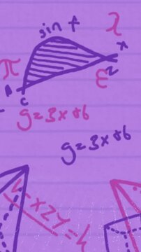 Animation of geometry and math formulas on pink background