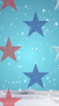 This animation features multiple colorful stars moving against a black background