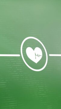 Animation of gps, heart pulse and speedometer icons forming flowchart on green background