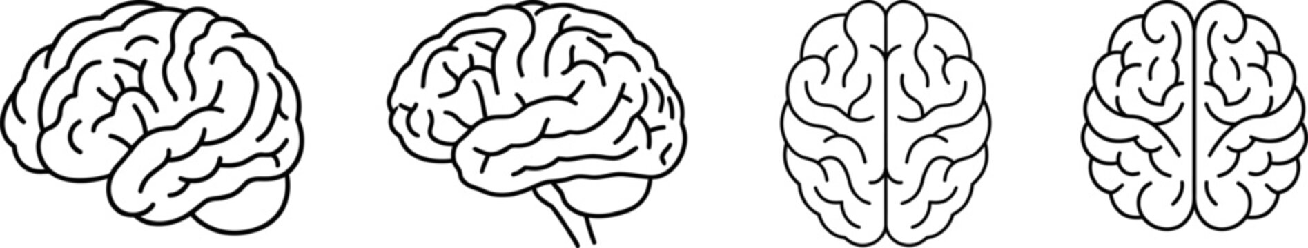 Human brain outline icon collection for creative mind and psychology