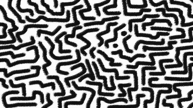 Black and white abstract background loop with textured marker lines and stop motion doodle pattern