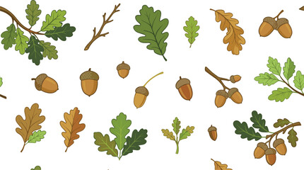 Oak tree branch vector set with autumn leaves acorns twigs and botanical forest foliage collection © Sohag