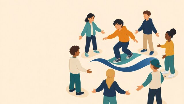 Children providing support and acceptance for a child managing an urge or tics, navigating challenges