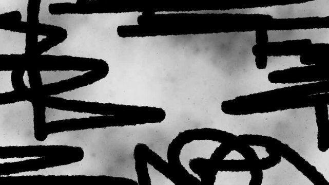 Stop motion loop with bold scribble marker tagging style lines on smoke dusty surface
