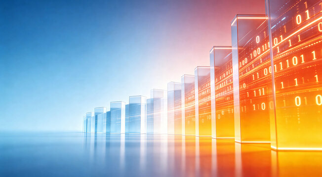 Orange and Blue Data Bars With Digital Growth Concept