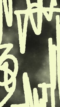 Yellow bold burned graffiti lines VHS effect vertical background loop