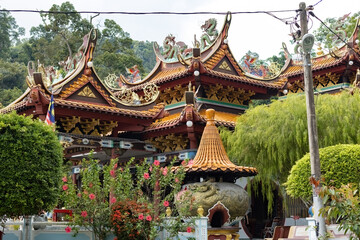 Fototapeta premium Outside details of Fu Lin Kong Temple, traditional Chnese temple at Pangkor island, Malaysia