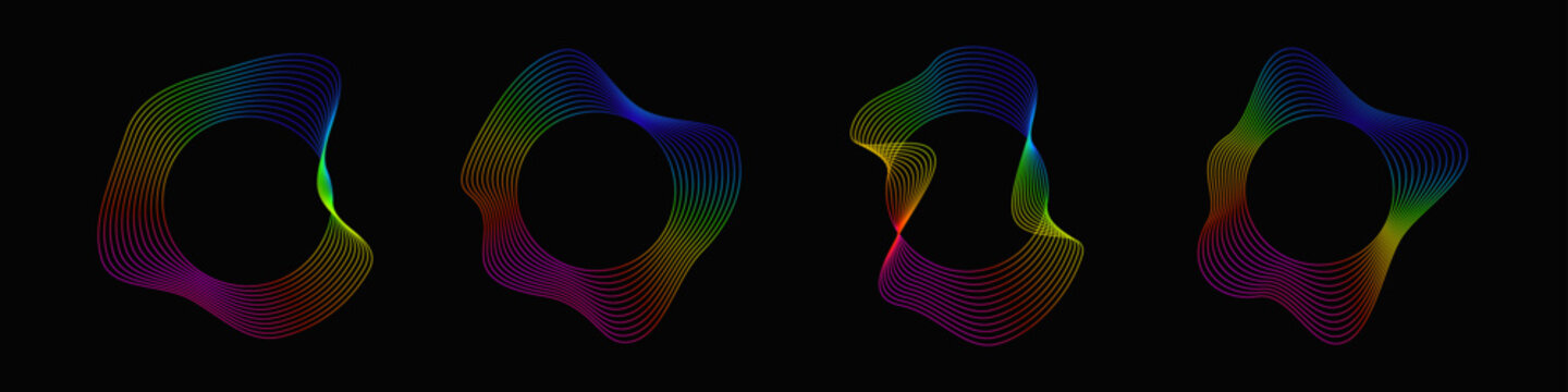Set of fluid circular frames with multicolored wavy contours