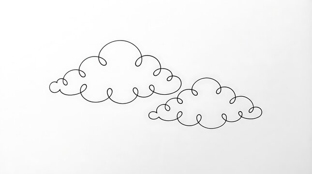 Two fluffy clouds illustrated in a simple line art style with illustration minimalist atmosphere meteorology climatic