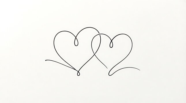 Minimalist continuous line art of two interlocking hearts representing love and connection with romantic